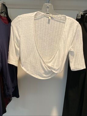 Express White Cropped Wrap-Front Top